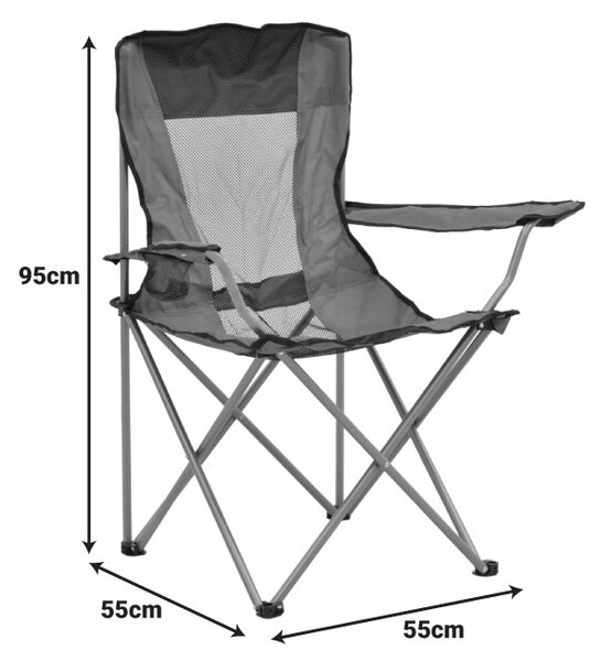 Scaun de plaja Camping, Pesca, Gri, 55x55x95 cm