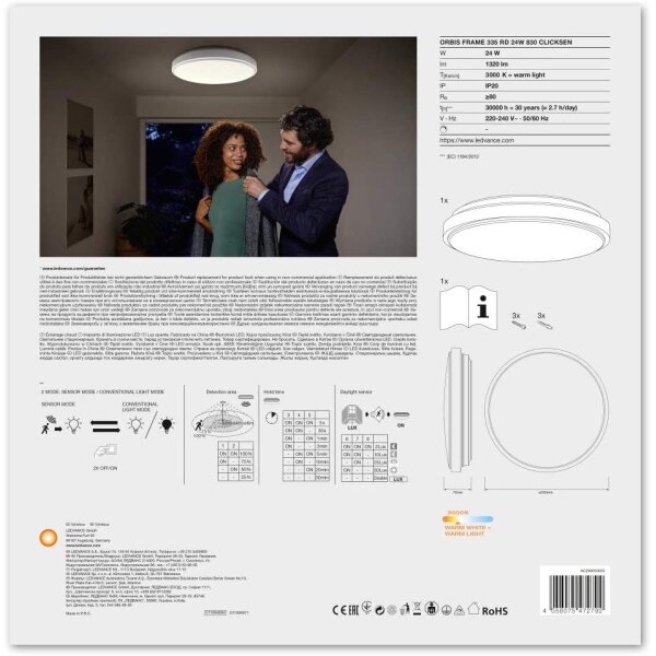 Ledvance - Plafonieră LED ORBIS cu senzor LED/24W/230V 3000K