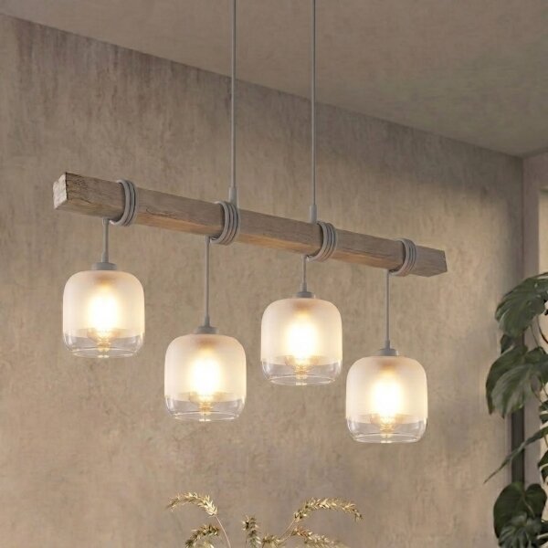 Brilagi - Candelabru suspendat pe cablu WOOD GLASS 4xE27/60W/230V pin/gri/alb