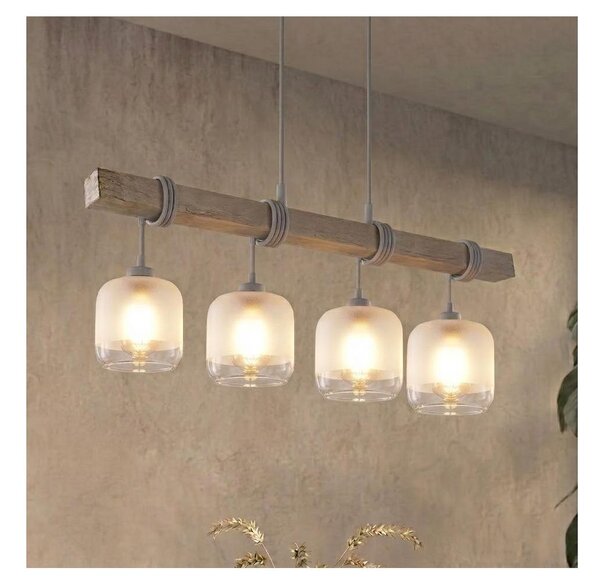 Brilagi - Candelabru suspendat pe cablu WOOD GLASS 4xE27/60W/230V pin/gri/alb
