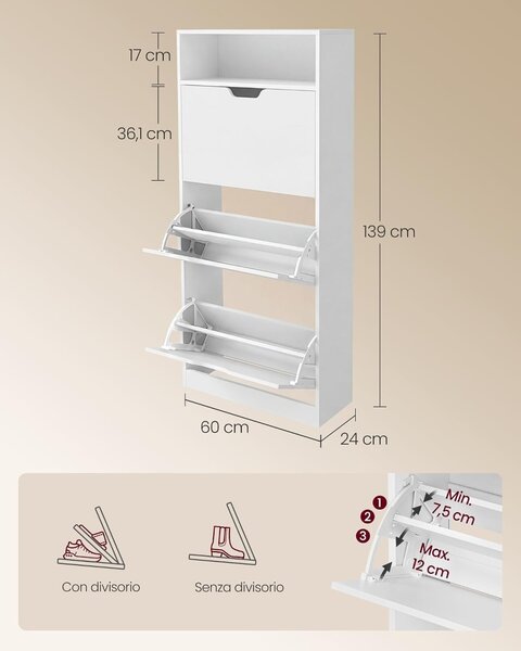 Pantofar Alb Vasagle 60x24x139 cm