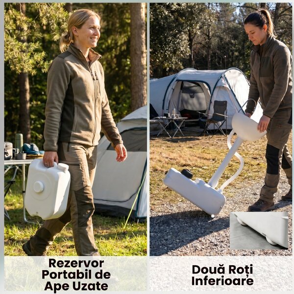 Chiuveta Portabila de Camping cu 2 roti, Rezervor de Apa de 17 litri, Rezervor de Sapun 83x50x103cm Outsunny | Aosom Romania