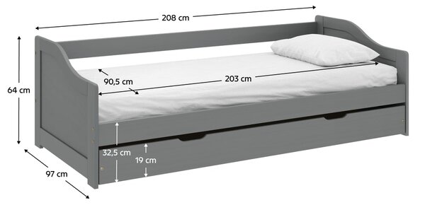 Pat cu pat suplimentar extensibil Lusid (gri) . 1064007
