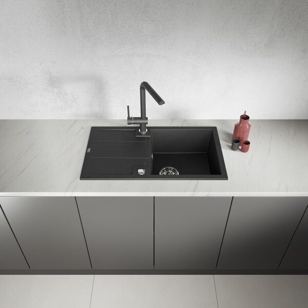 Laveo Barbados, chiuvetă din granit cu 1 cameră 760x440x194 mm, negru patat, LAV-SBB_711T