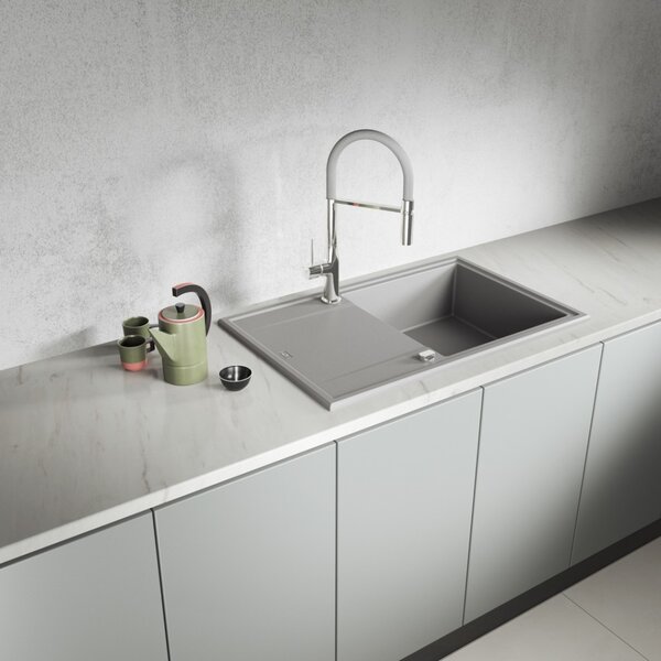 Laveo Megalo, chiuvetă granit cu 1 cameră 780x500x185 mm, gri, LAV-SBE_511T