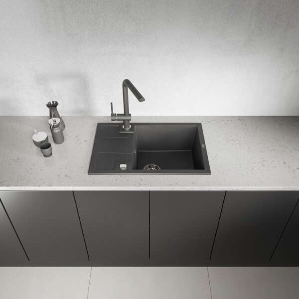 Laveo Barbados, chiuvetă din granit cu 1 cameră 650x440x215 mm, negru cu pete, LAV-SBB_713T