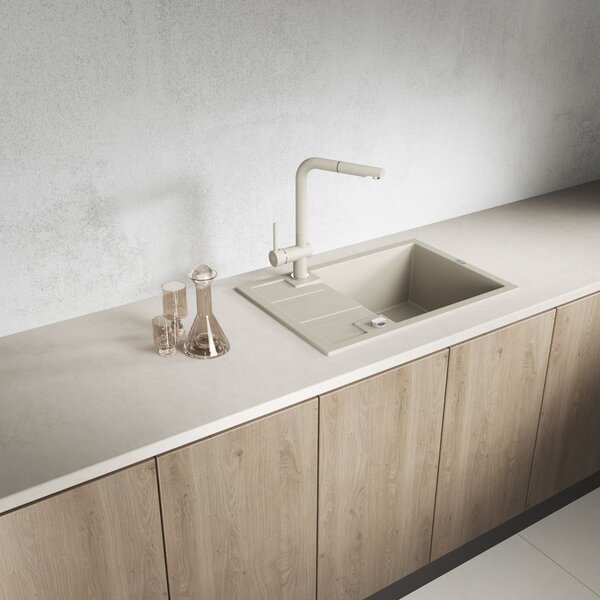 Laveo Barbados, chiuvetă granit cu 1 cameră 650x440x215 mm, bej, LAV-SBB_413T