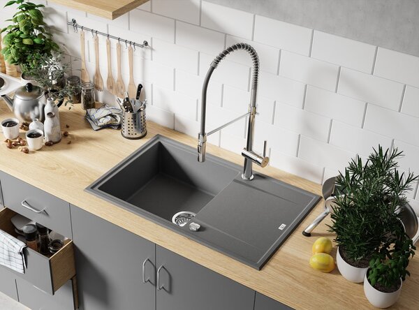 Laveo Megalo, chiuvetă granit cu 1 cameră 780x500x185 mm, gri, LAV-SBE_511T