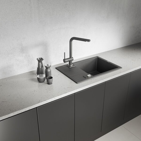 Laveo Barbados, chiuvetă din granit cu 1 cameră 650x440x215 mm, negru cu pete, LAV-SBB_713T