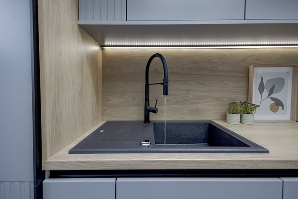 Laveo Megalo, chiuvetă granit cu 1 cameră 780x500x185 mm, negru, LAV-SBE_711T