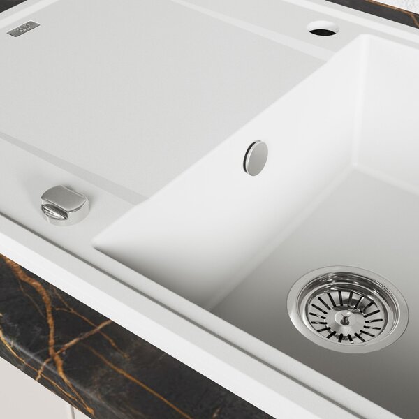 Laveo Megalo, chiuvetă granit cu 1 compartiment 780x500x185 mm, alb, LAV-SBE_611T