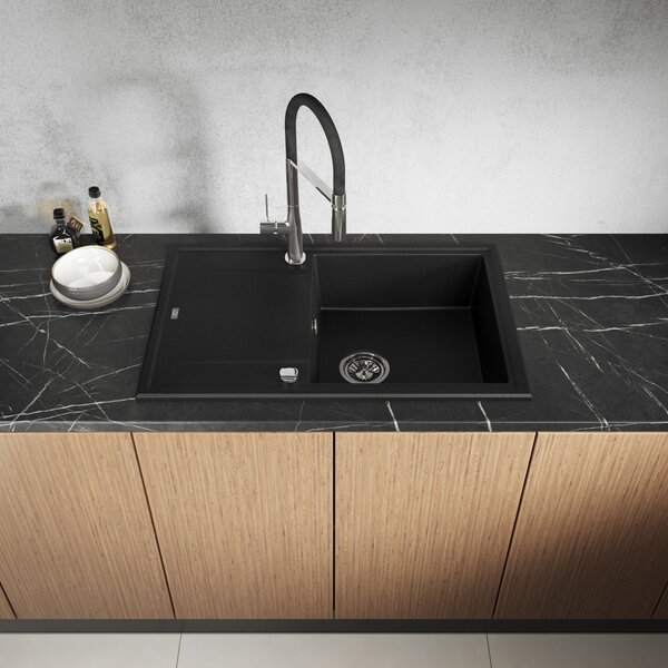 Laveo Megalo, chiuvetă granit cu 1 cameră 780x500x185 mm, negru, LAV-SBE_711T