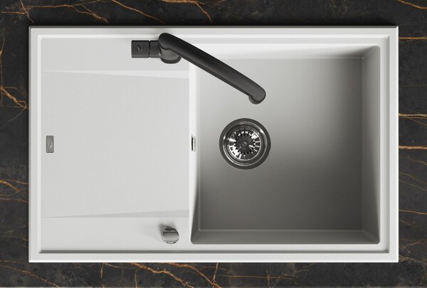Laveo Megalo, chiuvetă granit cu 1 compartiment 780x500x185 mm, alb, LAV-SBE_611T