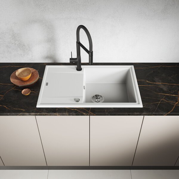 Laveo Megalo, chiuvetă granit cu 1 compartiment 780x500x185 mm, alb, LAV-SBE_611T
