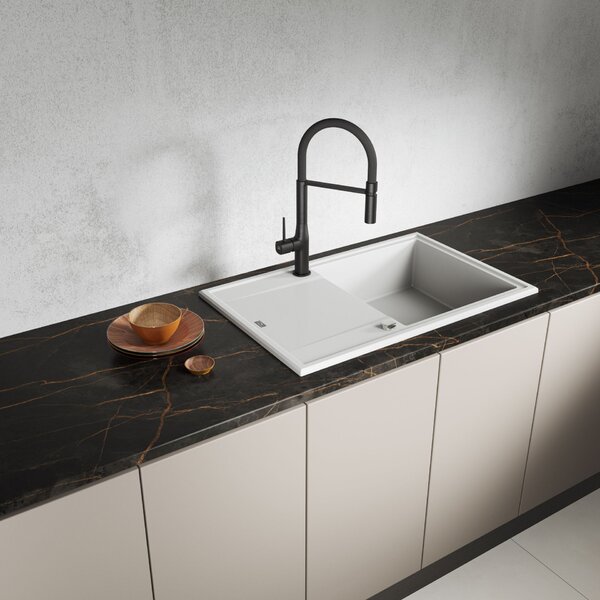 Laveo Megalo, chiuvetă granit cu 1 compartiment 780x500x185 mm, alb, LAV-SBE_611T