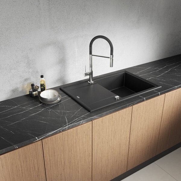 Laveo Megalo, chiuvetă granit cu 1 cameră 780x500x185 mm, negru, LAV-SBE_711T