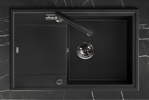 Laveo Megalo, chiuvetă granit cu 1 cameră 780x500x185 mm, negru, LAV-SBE_711T