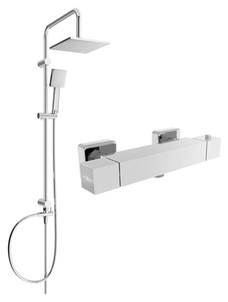 Mexen Tord, set de duș cu duș cu efect de ploaie și robinet de duș termostatic CUBE, crom, 77200200-00