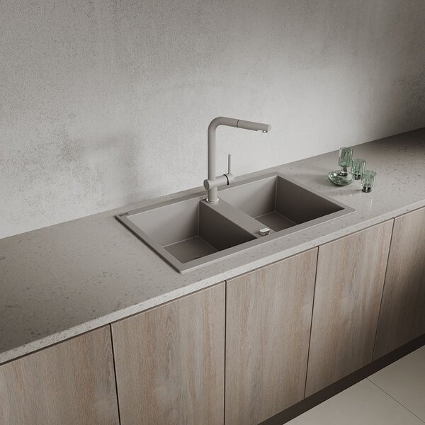 Laveo Barbados, chiuvetă din granit cu 2 camere 780x480x185 mm, gri, LAV-SBB_520T