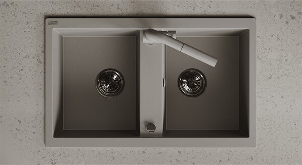 Laveo Barbados, chiuvetă din granit cu 2 camere 780x480x185 mm, gri, LAV-SBB_520T
