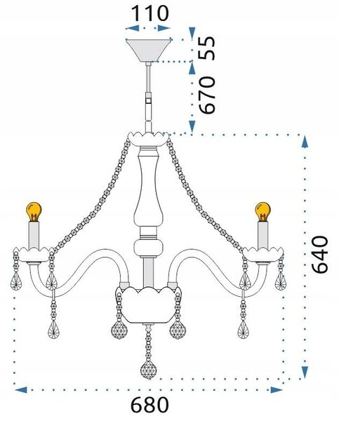 Candelabru cu lampă de cristal 300 750