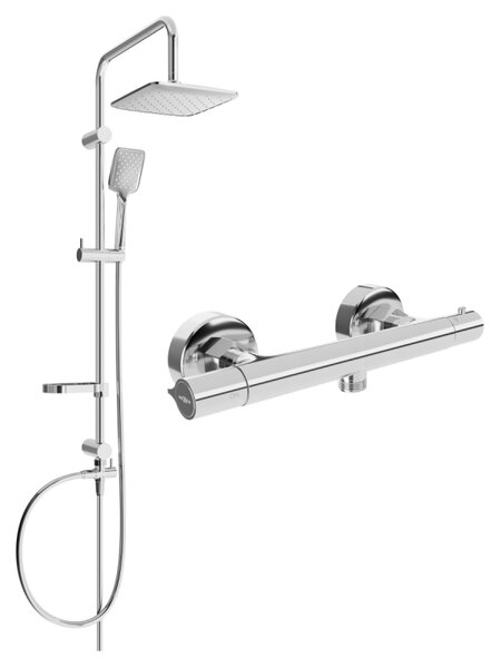 Set de duș Mexen Sven cu duș cu efect de ploaie și baterie termostatică Slim, crom, 77105262-00