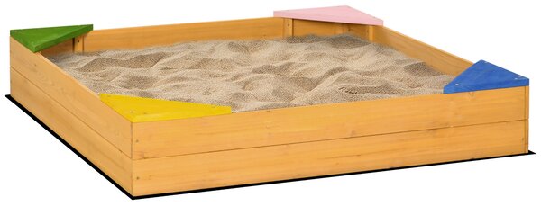 Outsunny Cutie Nisip Copii din Lemn, Design Natural, Rezistent la Intemperii, cu Capac Protecție | Aosom Romania