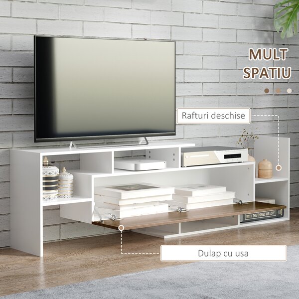 HOMCOM Dulap TV cu Poliță de Perete, Rafturi Deschise și Dulap Închis pentru Sufragerie și Dormitor, 153,6x25x42 cm, Alb | Aosom Romania