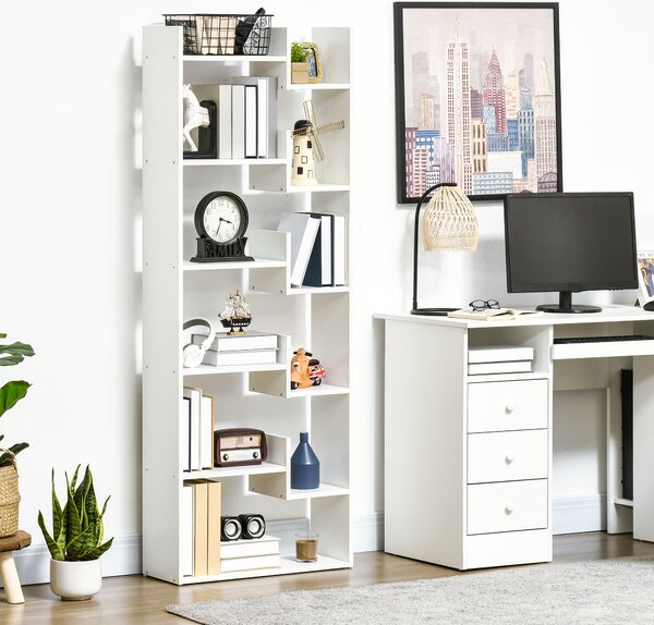HOMCOM Bibliotecă Modernă cu 6 Etaje cu 11 Rafturi Deschise din MDF și PAL, 61x21,6x162,6 cm, Alb | Aosom Romania