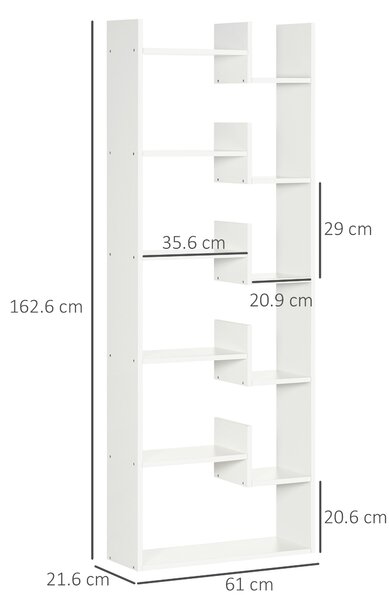 HOMCOM Bibliotecă Modernă cu 6 Etaje cu 11 Rafturi Deschise din MDF și PAL, 61x21,6x162,6 cm, Alb | Aosom Romania