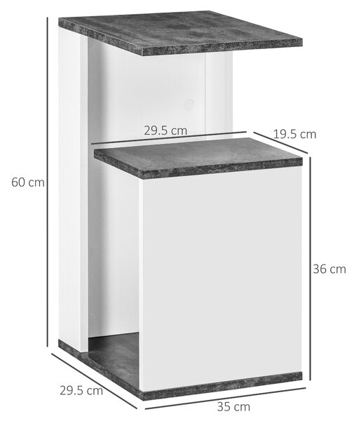 Noptiera cu raft deschis din PAL, noptiera moderna cu design neregulat, 35x29,5x60cm, gri si alb HOMCOM | Aosom Romania