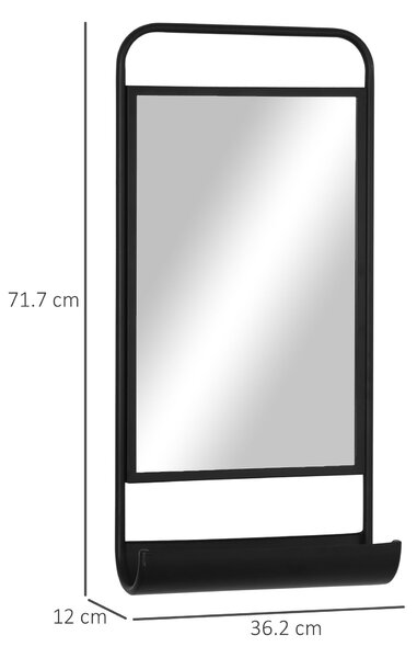HOMCOM Oglindă de Perete cu Raft, Cadru Metalic, pentru Baie/Dormitor, 36.2x12x71.7cm, Negru | Aosom Romania