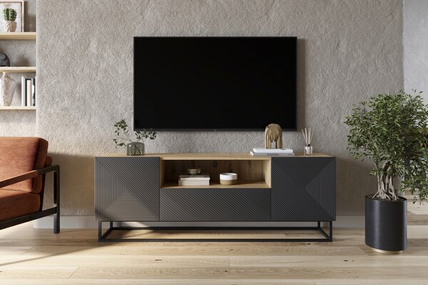 Comodă TV cu sertar și cadru metalic Asha 167 cm - artisan / rivier stone mat