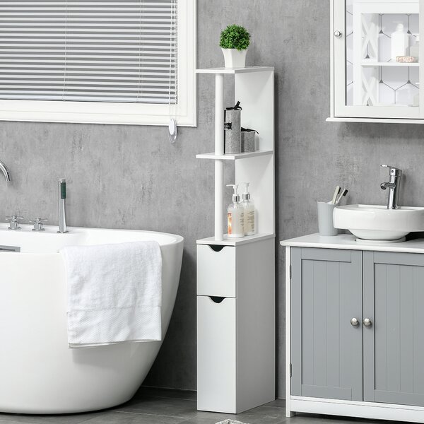 Kleankin Coloană pentru Baie cu 2 Rafturi, 2 Dulapuri, din MDF și PAL Vopsit, 15,2x29,8x118 cm, Alb | Aosom Romaniaamania