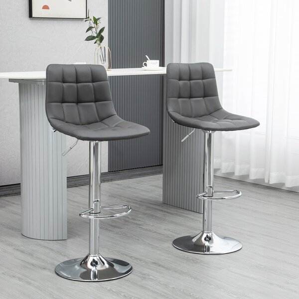 HOMCOM Set de 2 Scaune de Bar cu Spătar, Pivotante la 360° cu Suport pentru Picioare 42x45x89-110 cm, Gri | Aosom Romania