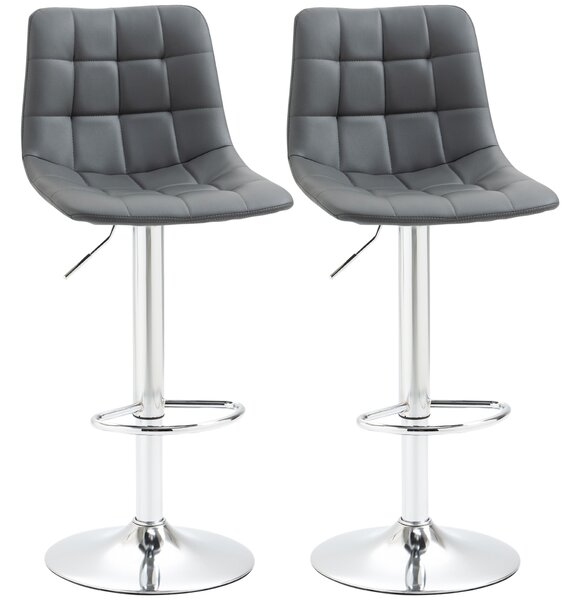 HOMCOM Set de 2 scaune de bar din piele cu spatar, scaune pivotante pentru bucatarie si sufragerie cu suport pentru picioare, 42x45x89-110cm, gri