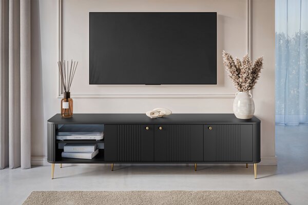 Comodă TV Vesper 3D 187 cm - negru / picioare aurii