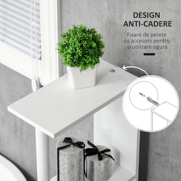 Kleankin Coloană Baie, 2 Rafturi, 2 Dulapuri, Economie Spațiu, MDF, Design Modern, 15.2x29.8x118cm, Alb/Lemn | Aosom Romania