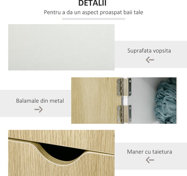 Kleankin Coloană Baie, 2 Rafturi, 2 Dulapuri, Economie Spațiu, MDF, Design Modern, 15.2x29.8x118cm, Alb/Lemn | Aosom Romania