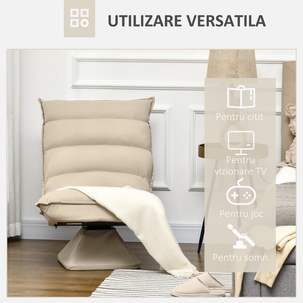Fotoliu Relax din material capitonat cu pivotare la 360°, fotoliu rabatabil pe 3 nivele cu cadru din otel 62x62x95cm, bej HOMCOM | Aosom Romania