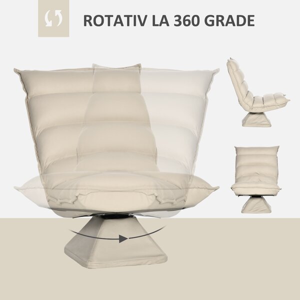 Fotoliu Relax din material capitonat cu pivotare la 360°, fotoliu rabatabil pe 3 nivele cu cadru din otel 62x62x95cm, bej HOMCOM | Aosom Romania