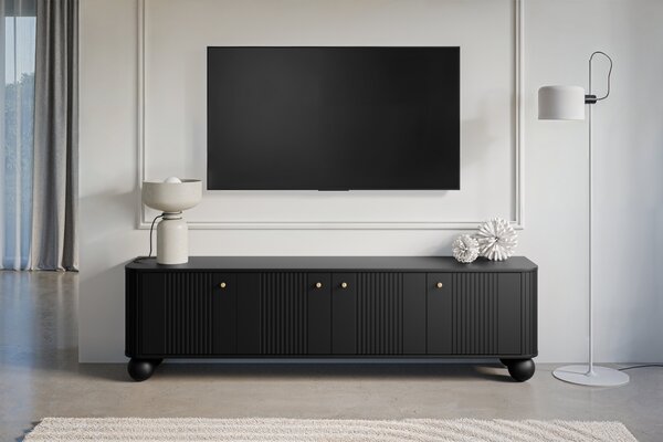 Comodă TV Vesper 4D 187 cm - negru / mânere aurii / picioare sferice