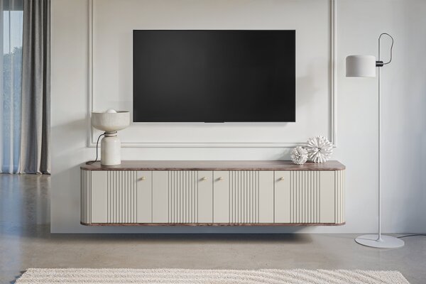 Dulap TV suspendată Vesper 4D 187 cm - cașmir / nuc / mânere aurii