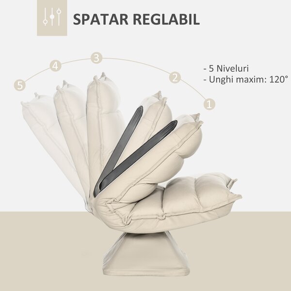 Fotoliu Relax din material capitonat cu pivotare la 360°, fotoliu rabatabil pe 3 nivele cu cadru din otel 62x62x95cm, bej HOMCOM | Aosom Romania