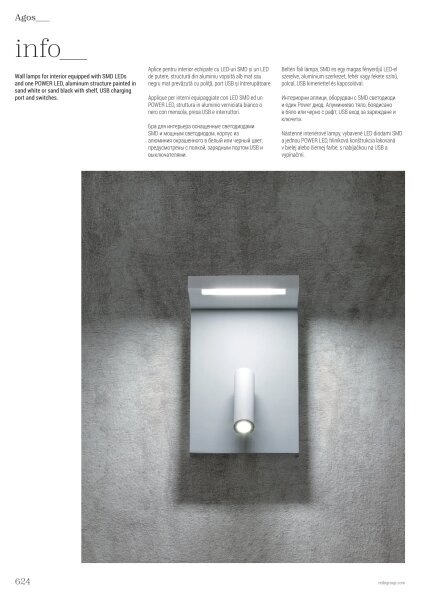 Spot LED de perete Redo 01-1500 AGOS LED/6W/230V + LED/3,2W USB negru