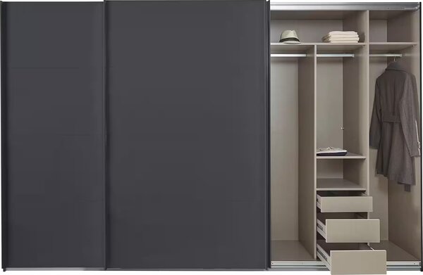Dressing 360 cm lungime, 3 uși glisante, full gri antracit, compartimentare premium, 229 cm inaltime