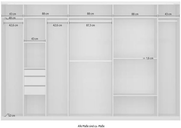 Dressing 360 cm lungime, 3 uși glisante, full gri antracit, compartimentare premium, 229 cm inaltime
