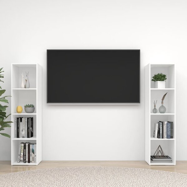 Dulapuri TV 2 buc alb lucios 142,5x35x36,5 cm, lemn prelucrat