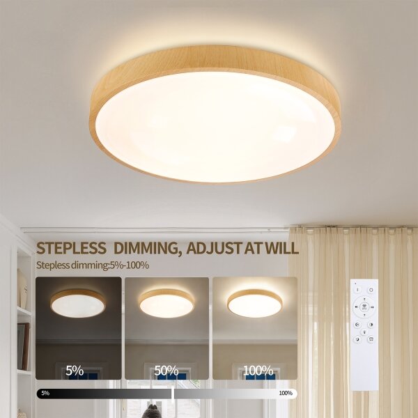Brilagi-LED Corp de iluminat reglabil GLASS POOL DOUBLE LED, 48W, 230V, 40 cm, decor lemn + telecomandă