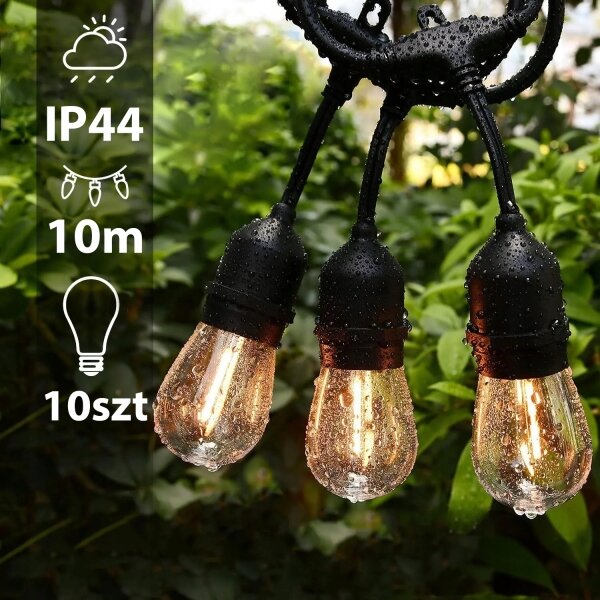 Ghirlandă LED decorativă pentru exterior, 10xE27/1W/230V, 10,94 m, IP44, negru